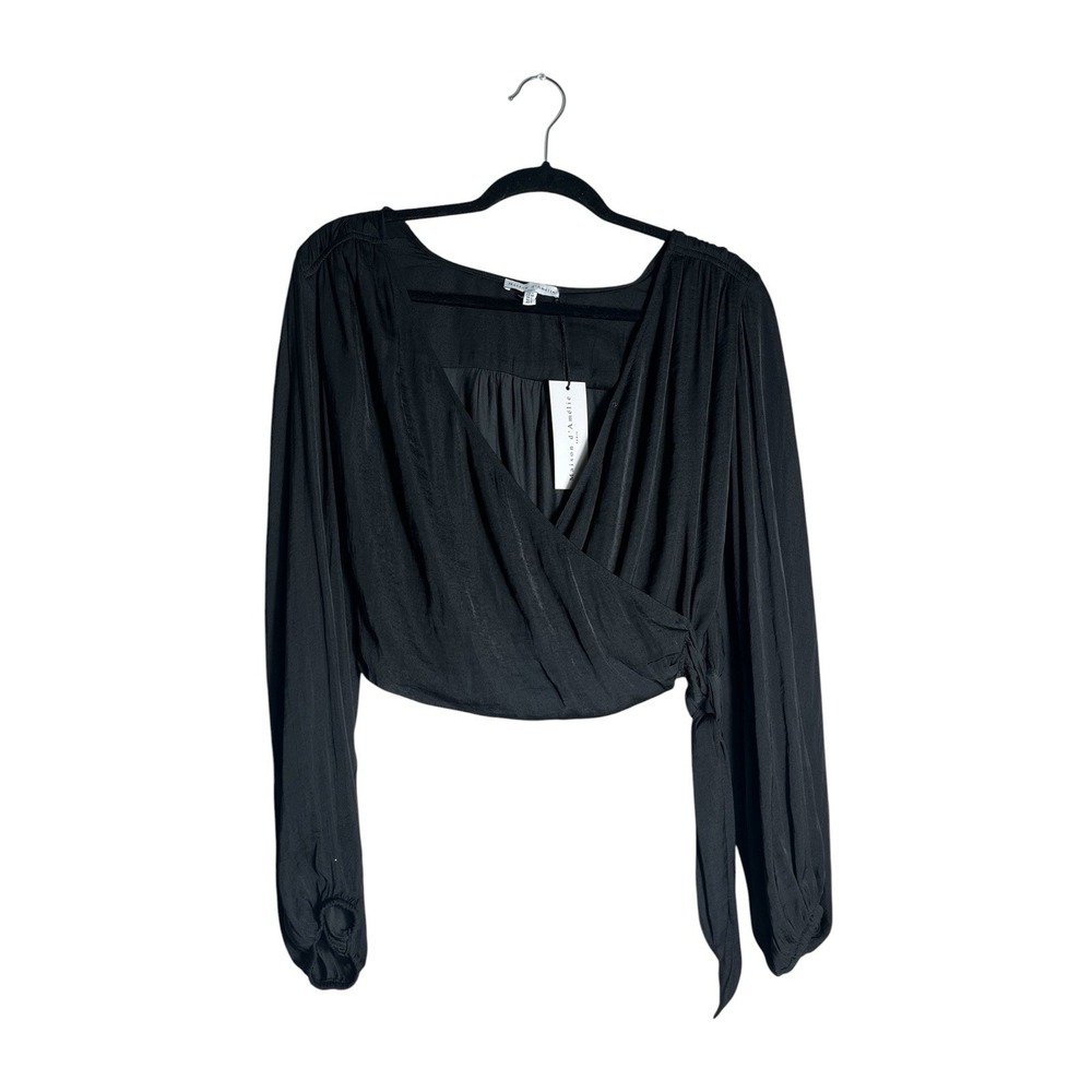 Maison d'Amélie Black Wrap Crop Top Womens S Long Sleeve NWT